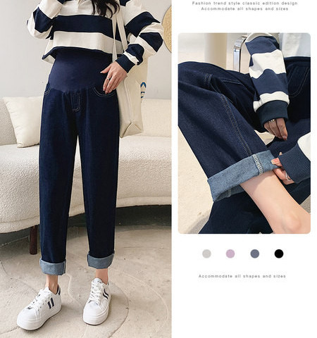 Blugi de maternitate cu talie înaltă la modă