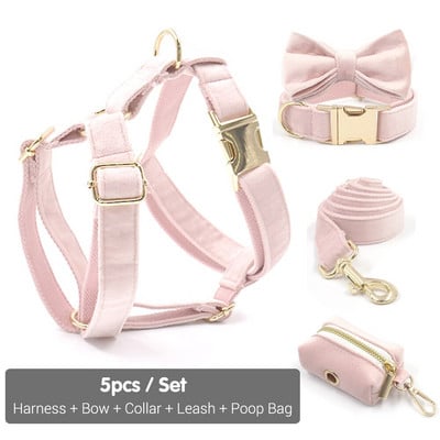 Ροζ βελούδινο λουρί σκύλου Εξατομικευμένο χοντρό κολάρο για σκύλους Ρυθμιζόμενο κολάρο σκύλου με μαλακή επένδυση και σετ λουριών για θηλυκό κατοικίδιο