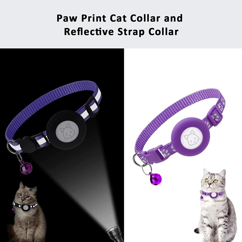 2 Pack Cat kaelarihm Air Tag kassi kaelarihmade jaoks koos turvapandla ja eemaldatava kellaga Apple Airtag väikese lemmiklooma kaelarihma jaoks