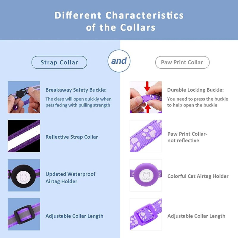 2 Pack Cat kaelarihm Air Tag kassi kaelarihmade jaoks koos turvapandla ja eemaldatava kellaga Apple Airtag väikese lemmiklooma kaelarihma jaoks