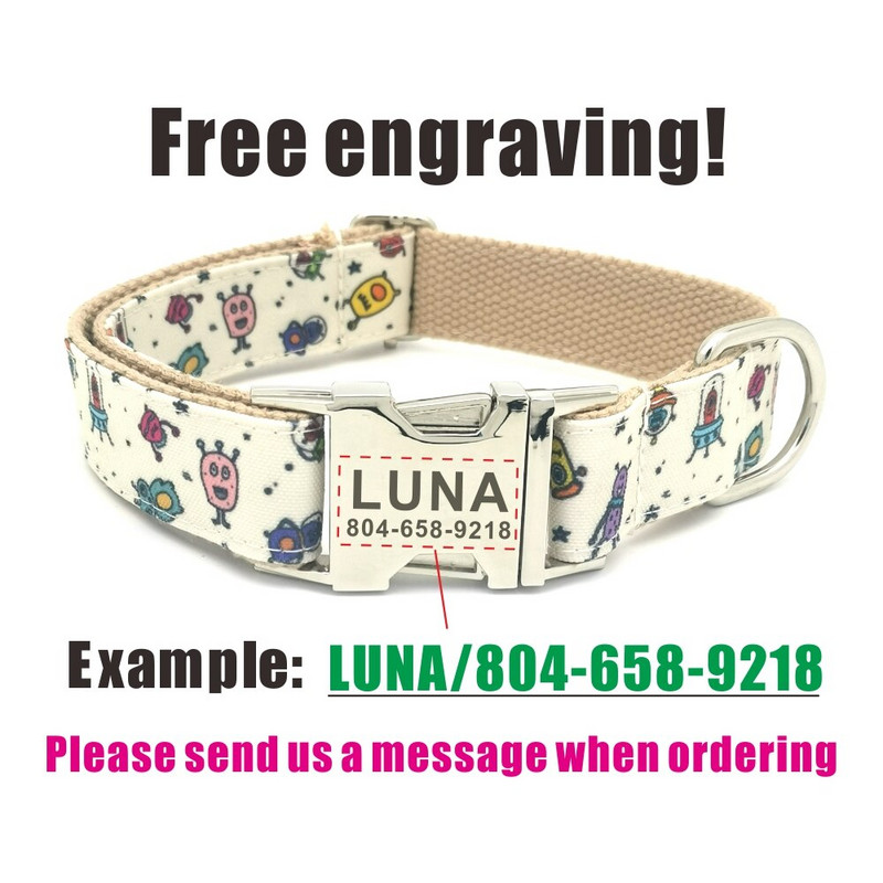 Isikupärastatud välismaalase lemmiklooma kaelarihm Vastupidav kohandatud kutsika nime ID silt Reguleeritav Space Monster Basic koera kaelarihmade jalutusrihma komplekt