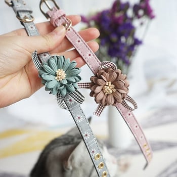 Pet Dog Collar Flower Puppy Cat Dog κολάρο Σετ λουριών Ρυθμιζόμενα περιλαίμια για μικρούς μεσαίους σκύλους Δερμάτινο κολιέ Αξεσουάρ για κατοικίδια