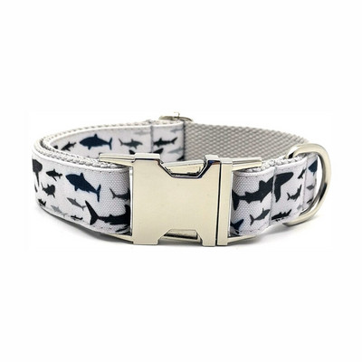 Isikupärastatud lemmiklooma kaelarihm merekala Vastupidav kohandatud kutsika nimesilt Reguleeritav Big Small Sharks Grey Basic koera kaelarihmade jalutusrihma komplekt