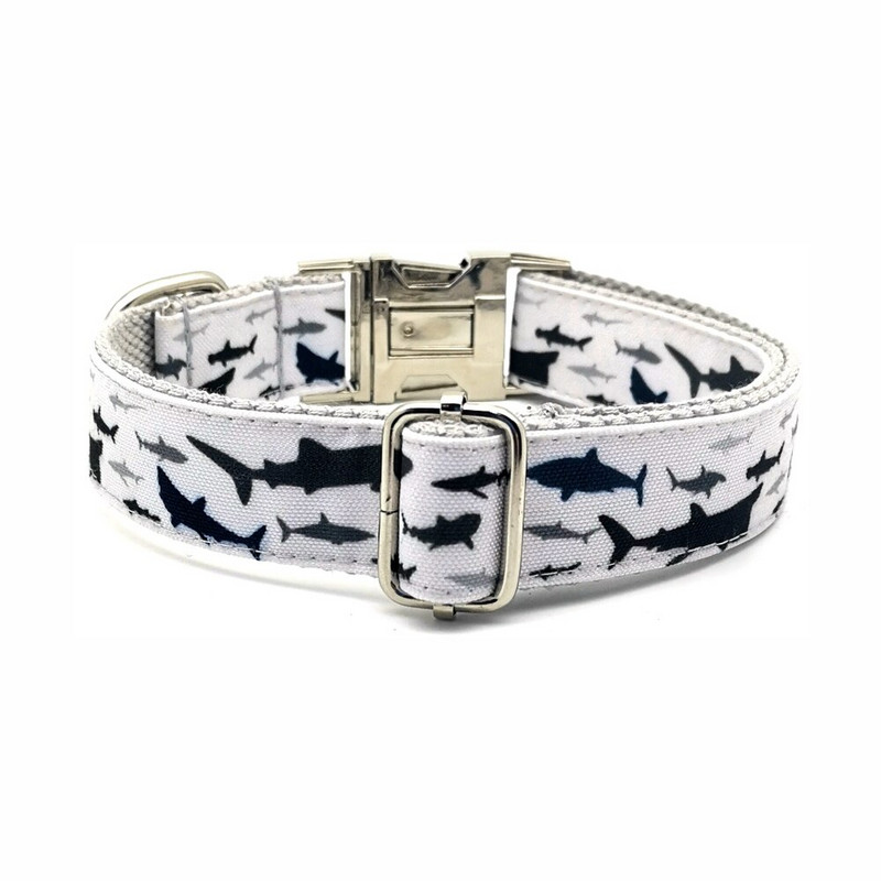 Isikupärastatud lemmiklooma kaelarihm merekala Vastupidav kohandatud kutsika nimesilt Reguleeritav Big Small Sharks Grey Basic koera kaelarihmade jalutusrihma komplekt