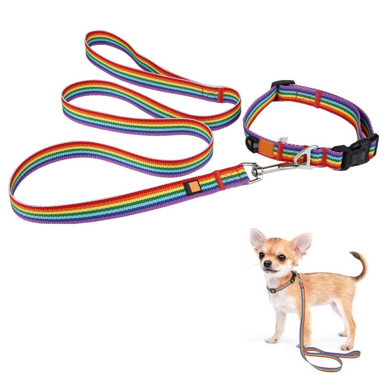Set de guleră și lesă pentru câine de companie, pisică, curcubeu, frânghie împletită pentru câine, lesă colorată pentru câini, pentru câini mici, mijlocii mari, cățeluși, produse pentru animale de companie