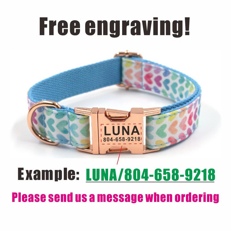 Personalizirana ogrlica za pse Prilagođene ogrlice za kućne ljubimce Graviranje ID pločice s imenom Dodatak za kućne ljubimce Rainbow Heart Puppy Ogrlica Set povodca