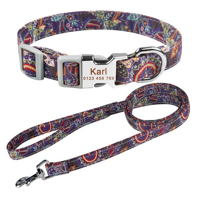 Σετ λουριών για σκύλους κατοικίδιων ζώων Σετ νάιλον μολύβδου Προσαρμοσμένο εξατομικευμένο όνομα κουταβιού ID Μικρά μεσαία μεγάλα σκυλιά Μπουλντόγκ ανθεκτικό