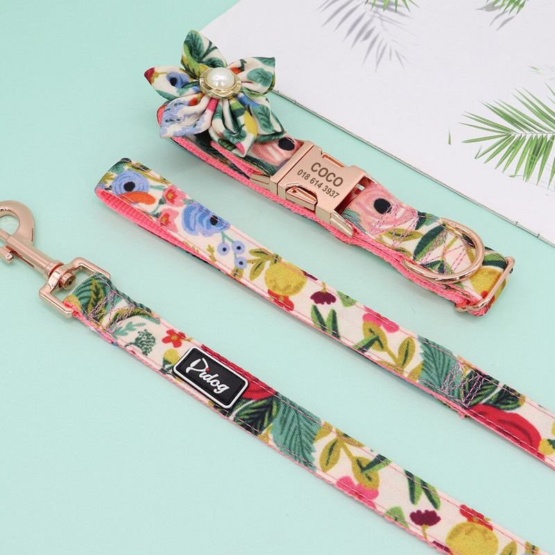 Zgarda de identificare pentru câini gravată personalizat Lesă de nailon pentru animale de companie Gulerele personalizate de flori pentru câini cu floare drăguță pentru câini mici, mijlocii mari