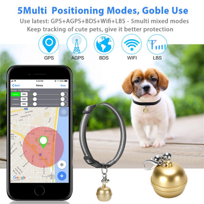 Pet GPS Locator Smart Pet Bell GPS Locator Dog Cat Anti Lost Device IP67 Водоустойчива яка за позициониране на електронна ограда