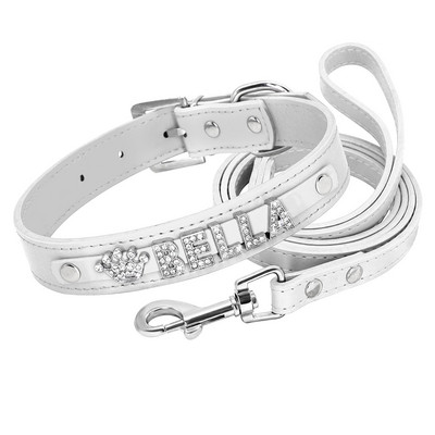 Σετ γιακά σκύλου και λουρί Εξατομικευμένο κολάρο κατοικίδιων δερμάτινο Προσαρμοσμένο κολάρο ονόματος σκύλου Ρυθμιζόμενο για Chihuahua French Bulldog