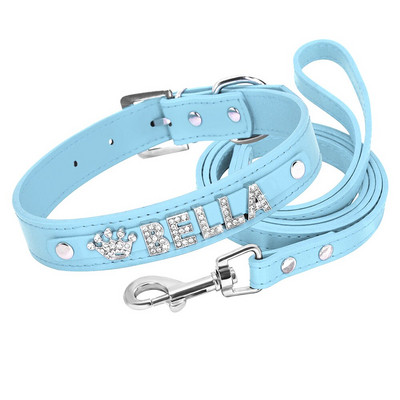 Σετ γιακά σκύλου και λουρί Εξατομικευμένο κολάρο κατοικίδιων δερμάτινο Προσαρμοσμένο κολάρο ονόματος σκύλου Ρυθμιζόμενο για Chihuahua French Bulldog