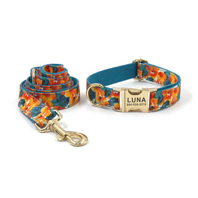 Guler personalizat pentru câini Guler personalizat pentru animale de companie Gravura gratuită ID-ul plăcuței de identificare Etichetă Accesorii pentru animale de companie Vopsea Floare Guler pentru cățeluș Set de lesă