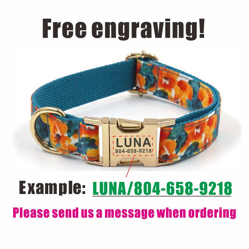 Isikupärastatud koera kaelarihm Kohandatud lemmiklooma kaelarihmad tasuta graveerimine ID nimesilt Silt Lemmikloomatarviku värv Lillede kutsika kaelarihmade komplekt