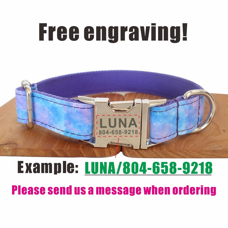 Εξατομικευμένο κολάρο κατοικίδιων Προσαρμοσμένη πινακίδα ταυτότητας κουταβιού Ρυθμιζόμενη πόρπη Ισχυρή γαλαξία Σετ λουριών κολάρων χαρακτικής χωρίς χώρο