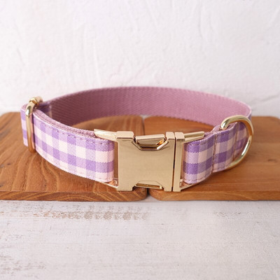Εξατομικευμένο κολάρο σκύλου Προσαρμοσμένο κολάρο κατοικίδιων ζώων Χαρακτική ταυτότητα με ετικέτα ονόματος αξεσουάρ Pnik Pnik Purple καρό Σετ λουριών γιακά για κουτάβι