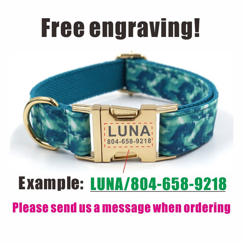 Personalizirana ogrlica za pse Prilagođene ogrlice za kućne ljubimce Besplatno graviranje identifikacijske oznake s imenom Dodatak za kućne ljubimce Green Ocean Wave Puppy Set povodnika za ogrlicu