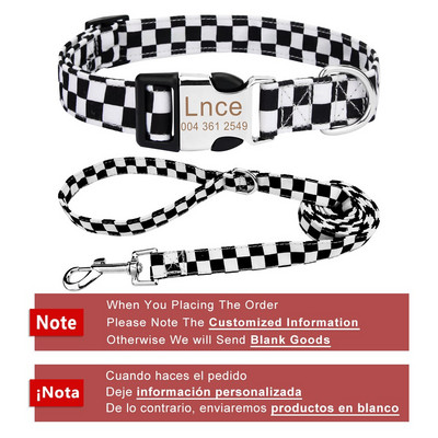 Καρό κολάρο κατοικίδιων προσαρμοσμένων λουριών σκύλου για κουτάβι γάτα Προσωποποιημένη ετικέτα ταυτότητας γιακά κατοικίδιου για μεσαίου μεγέθους σκύλους