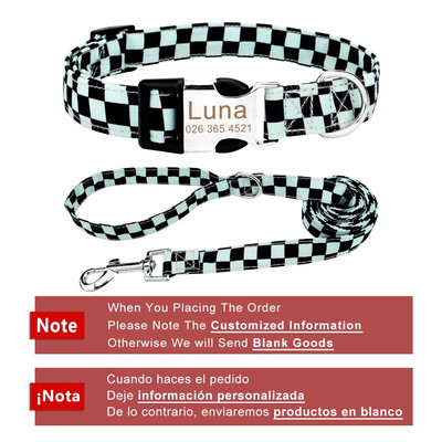 Καρό κολάρο κατοικίδιων προσαρμοσμένων λουριών σκύλου για κουτάβι γάτα Προσωποποιημένη ετικέτα ταυτότητας γιακά κατοικίδιου για μεσαίου μεγέθους σκύλους