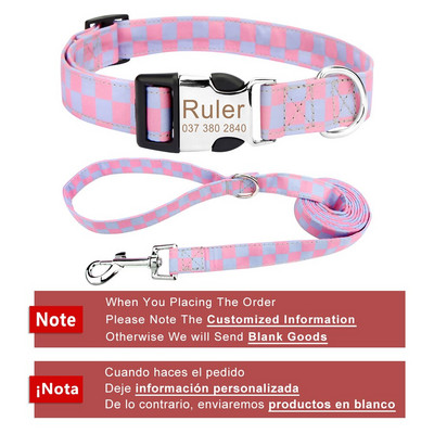 Καρό κολάρο κατοικίδιων προσαρμοσμένων λουριών σκύλου για κουτάβι γάτα Προσωποποιημένη ετικέτα ταυτότητας γιακά κατοικίδιου για μεσαίου μεγέθους σκύλους