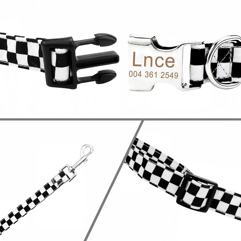 Καρό κολάρο κατοικίδιων προσαρμοσμένων λουριών σκύλου για κουτάβι γάτα Προσωποποιημένη ετικέτα ταυτότητας γιακά κατοικίδιου για μεσαίου μεγέθους σκύλους