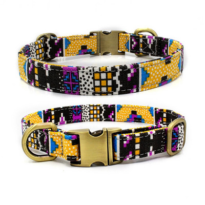 Guler pentru câini, personalizat, personalizat, boemia, etichetă de identificare cu nume de pânză. Gulerele de bază reglabile.