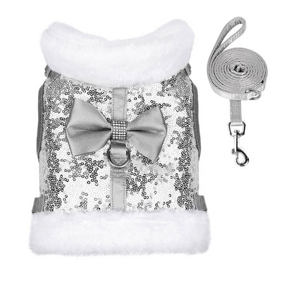 Soojad karusnahad koerarakmed Bling Sequines Koerad Vestirakmed Väikestele Keskmistele Koertele Kassidele Talvised Lemmikloomavestid Armsa Roosa kikilipsuga riided