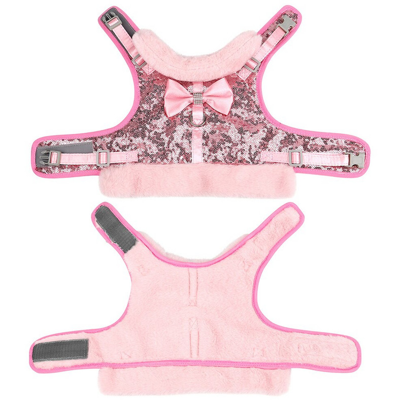 Soojad karusnahad koerarakmed Bling Sequines Koerad Vestirakmed Väikestele Keskmistele Koertele Kassidele Talvised Lemmikloomavestid Armsa Roosa kikilipsuga riided