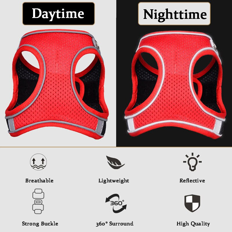 Дишаща мрежеста сбруя за кученце Мека подплатена каишка за кучета Малки кучета Котки сбруя Жилетка Френски булдог Мопс Гърди ремъци Аксесоари за кучета