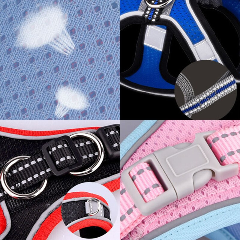 Дишаща мрежеста сбруя за кученце Мека подплатена каишка за кучета Малки кучета Котки сбруя Жилетка Френски булдог Мопс Гърди ремъци Аксесоари за кучета