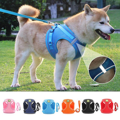 Светлоотразителен колан за домашни любимци Walking Lead Leash Dog Cat Nylon Mesh Harness Puppy Chihuahua Walking Vest Leash Set for Small Medium Dog