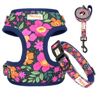 Τυπωμένο νάιλον γιακά σκυλιών Σετ λουριών Μαλακές αναπνέουσες ζώνες λουριών Ρυθμιζόμενα κολάρα κατοικίδιων καλωδίων για μικρομεσαίους σκύλους