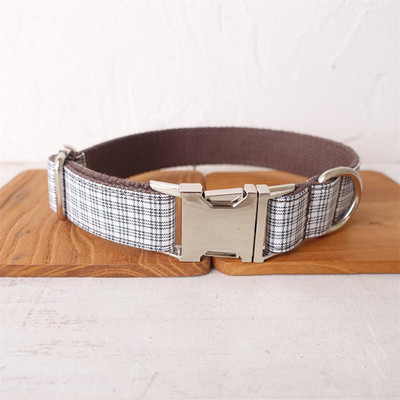 Personalizirana ogrlica za pse Prilagođena ogrlica za kućne ljubimce Besplatno graviranje identifikacijske oznake s imenom Dodatak za kućnog ljubimca Smeđe bijeli karirani ogrlica za štene Set uzica