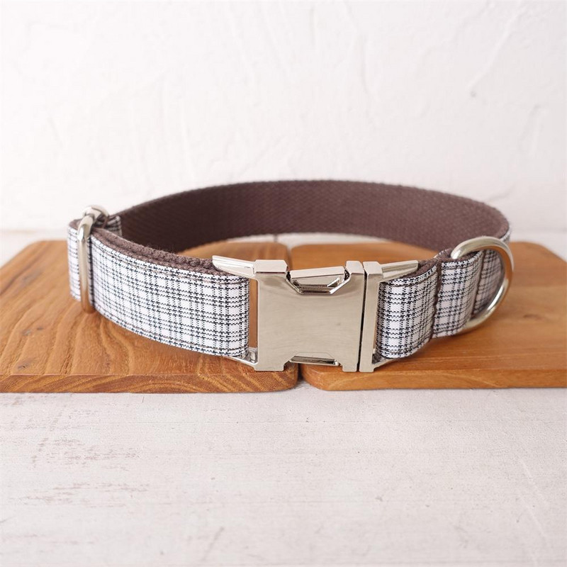 Personalizirana ogrlica za pse Prilagođena ogrlica za kućne ljubimce Besplatno graviranje identifikacijske oznake s imenom Dodatak za kućnog ljubimca Smeđe bijeli karirani ogrlica za štene Set uzica