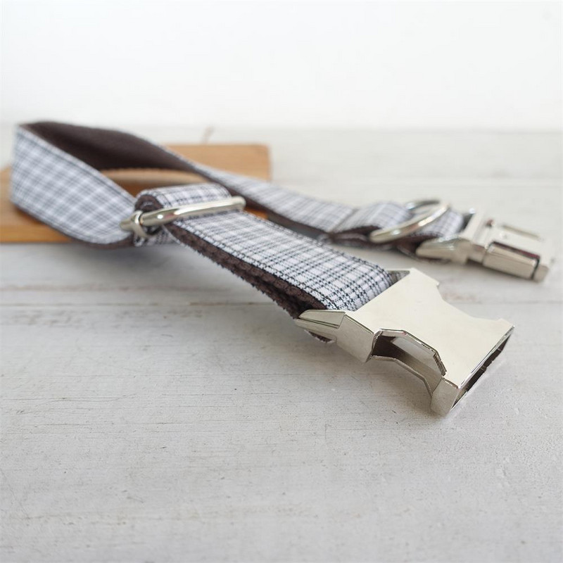 Personalizirana ogrlica za pse Prilagođena ogrlica za kućne ljubimce Besplatno graviranje identifikacijske oznake s imenom Dodatak za kućnog ljubimca Smeđe bijeli karirani ogrlica za štene Set uzica