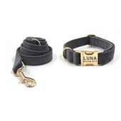 Personalizirana ogrlica za pse Prilagođena ogrlica za kućne ljubimce Besplatno graviranje identifikacijske oznake s imenom Dodatak za kućnog ljubimca Siva debela baršunasta ogrlica za štene Set uzica