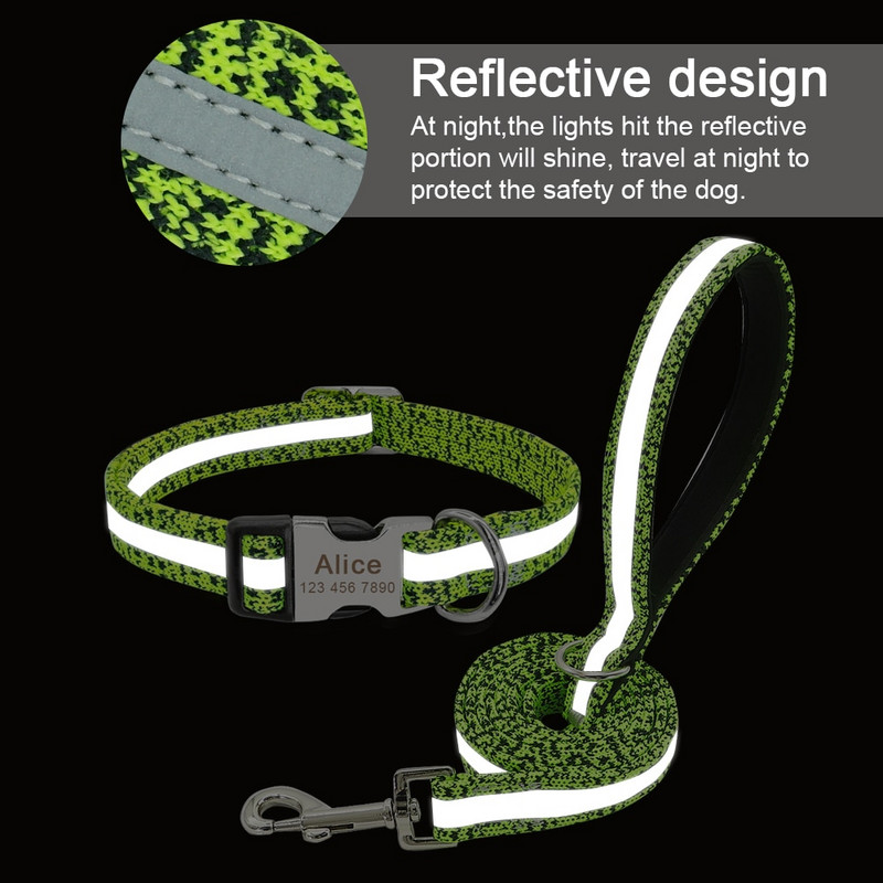 Reflektirajuća najlonska pseća ogrlica i set povodnika Personalizirane ID ogrlice za pse Povodac za hodanje za male srednje velike pse SML