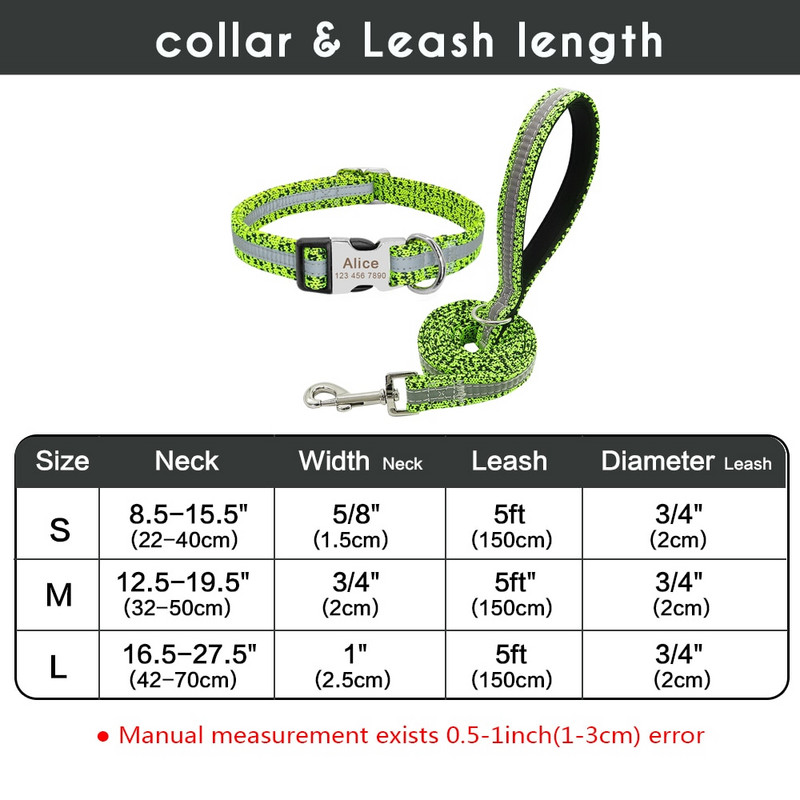 Reflektirajuća najlonska pseća ogrlica i set povodnika Personalizirane ID ogrlice za pse Povodac za hodanje za male srednje velike pse SML