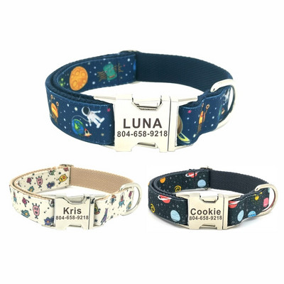 Guler personalizat pentru animale de companie, monstru spațial, durabil, personalizat, etichetă de identificare pentru nume de cățeluș, set reglabil de lesă pentru zgarda de câine, planetă, extraterestru, reglabil