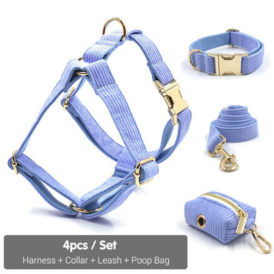 Εξατομικευμένο κολάρο σκύλου για μεσαίου μεγέθους σκύλους Χωρίς έλξη ανοιχτό μωβ Κοτλέ κολάρο και σετ λουριών Εξάρτημα κατοικίδιων εξωτερικού χώρου με τσάντα κακά