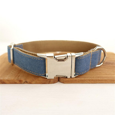 Zgarda personalizata pentru animale de companie Placuta de identificare personalizata Eticheta de identificare Ajustabila cu gravura gratuita din fibra de jeans maro Gulerele pentru caini pentru pisica Set de lesa de plumb