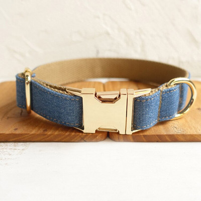 Zgarda personalizata pentru animale de companie Placuta de identificare personalizata Eticheta de identificare Ajustabila cu gravura gratuita din fibra de jeans maro Gulerele pentru caini pentru pisica Set de lesa de plumb