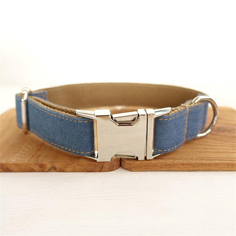 Zgarda personalizata pentru animale de companie Placuta de identificare personalizata Eticheta de identificare Ajustabila cu gravura gratuita din fibra de jeans maro Gulerele pentru caini pentru pisica Set de lesa de plumb