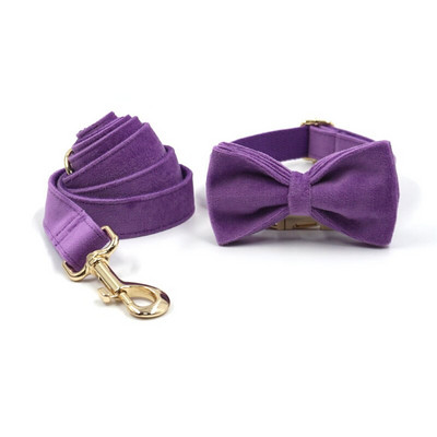 Μωβ βελούδινη ζώνη για μικρά σκυλιά Κορίτσι Προσωποποιημένο όνομα Μαλακό κολάρο κουταβιού και σετ λουριών Ρυθμιζόμενο λουρί για κατοικίδια με προστασία διαφυγής