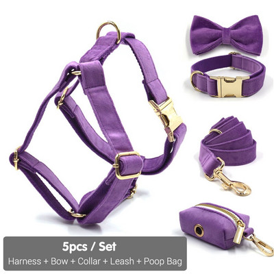 Μωβ βελούδινη ζώνη για μικρά σκυλιά Κορίτσι Προσωποποιημένο όνομα Μαλακό κολάρο κουταβιού και σετ λουριών Ρυθμιζόμενο λουρί για κατοικίδια με προστασία διαφυγής
