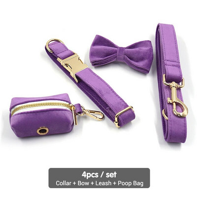 Μωβ βελούδινη ζώνη για μικρά σκυλιά Κορίτσι Προσωποποιημένο όνομα Μαλακό κολάρο κουταβιού και σετ λουριών Ρυθμιζόμενο λουρί για κατοικίδια με προστασία διαφυγής