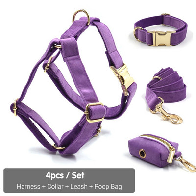 Μωβ βελούδινη ζώνη για μικρά σκυλιά Κορίτσι Προσωποποιημένο όνομα Μαλακό κολάρο κουταβιού και σετ λουριών Ρυθμιζόμενο λουρί για κατοικίδια με προστασία διαφυγής