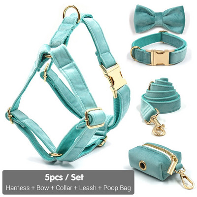 Ham Tiffany Blue pentru câine Design de lux, zgarda personalizată pentru câini, cu gravură gratuită, set de hamuri de catifea moale, reglabil, pentru animale de companie