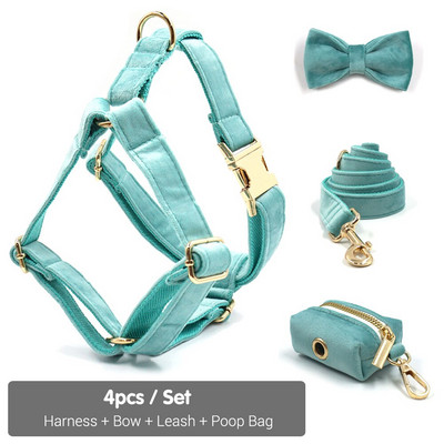 Ham Tiffany Blue pentru câine Design de lux, zgarda personalizată pentru câini, cu gravură gratuită, set de hamuri de catifea moale, reglabil, pentru animale de companie