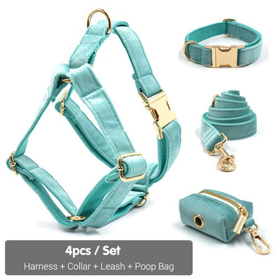 Ham Tiffany Blue pentru câine Design de lux, zgarda personalizată pentru câini, cu gravură gratuită, set de hamuri de catifea moale, reglabil, pentru animale de companie