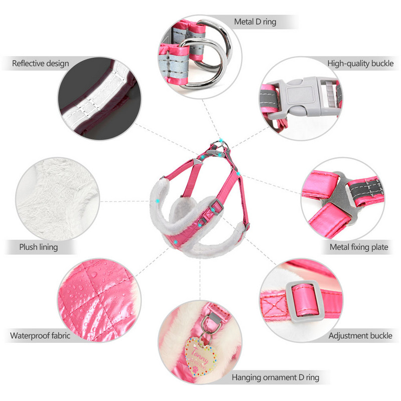 Talvine karvased väikese koera rakmed jalutusrihma komplekt, soe lemmiklooma rinnarihm, polsterdatud koera kassi sfinksi rakmete vest väikestele keskmistele koertele kassidele